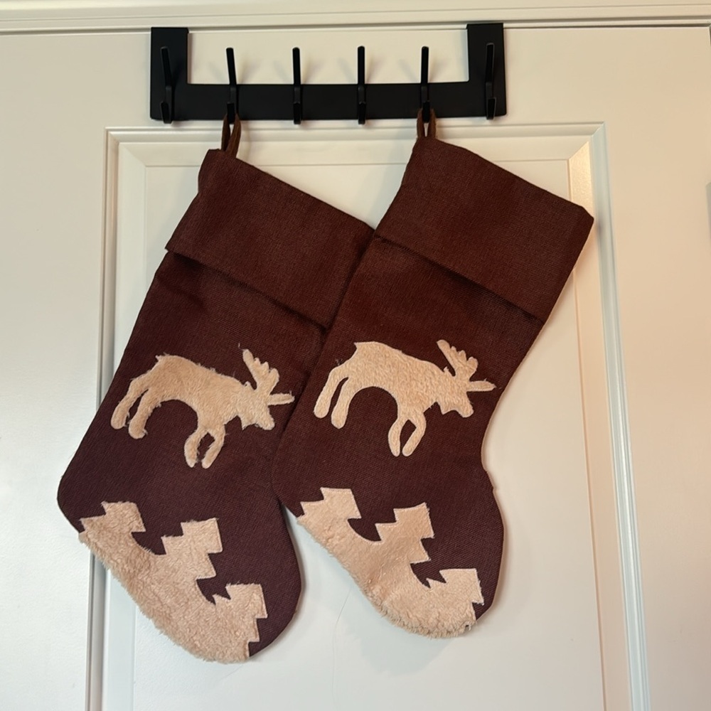 Moose Christmas Stocking by Bon-Ton set of 2 brown and cream color